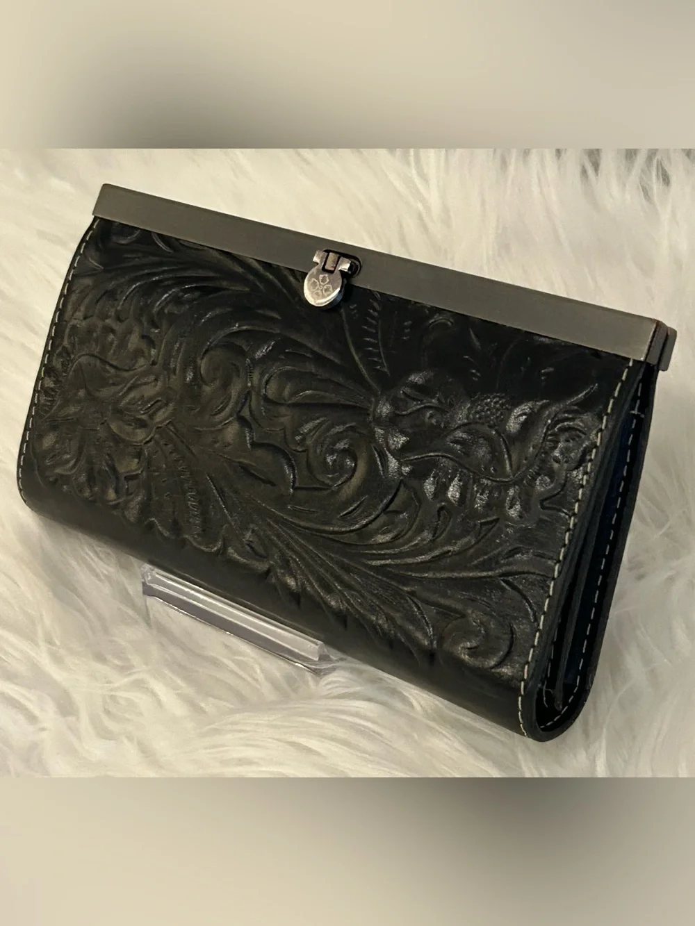 Patricia Nash Black Tooled Leather Wallet Clutch Embossed Organizer